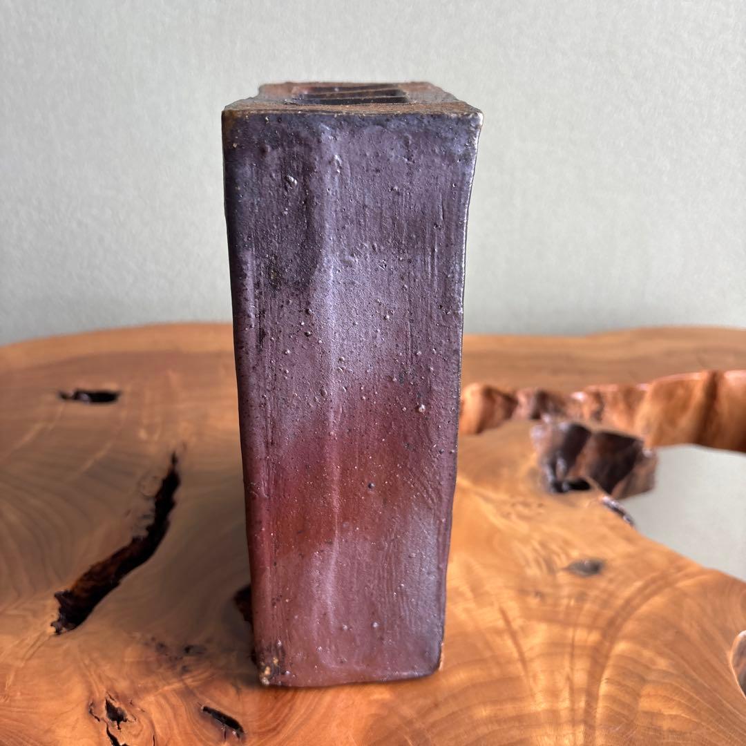 備前焼 松本頼明造 花生 花入 共箱 花瓶 高さ20.5cm