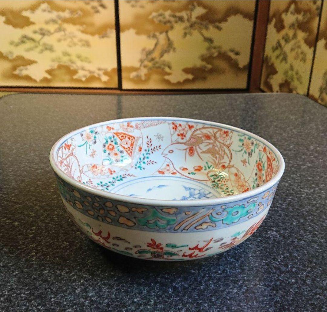 昭和レトロ/1950年代物/戦後すぐ】山水図 鳳凰 絵染付 大皿 大鉢 深皿