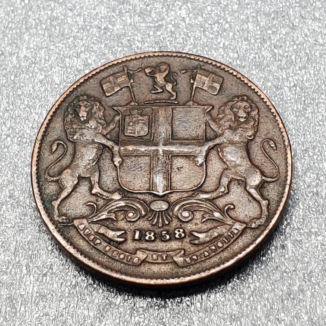 3163.　極美品　貴重？　1858年 東インド会社　1クォーター　アナ