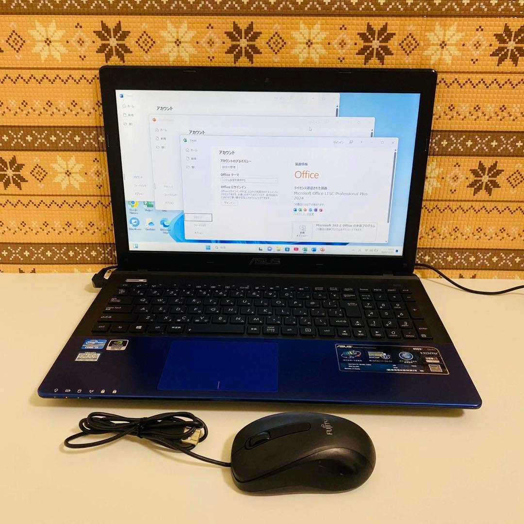 Y880 ASUSノートパソコンi5高速SSDサクサクWindows11オフィス
