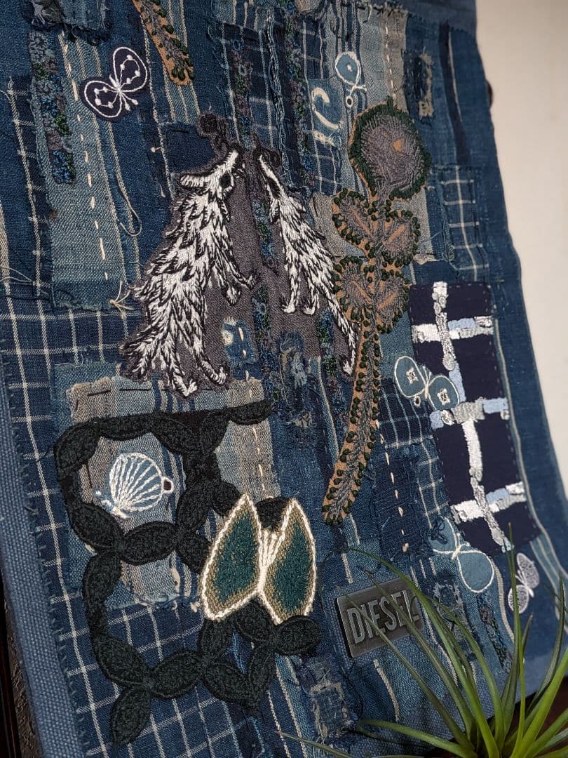 《DIESELとWolf＆Flower》古布　藍染　襤褸　ミナペルホネン　バック