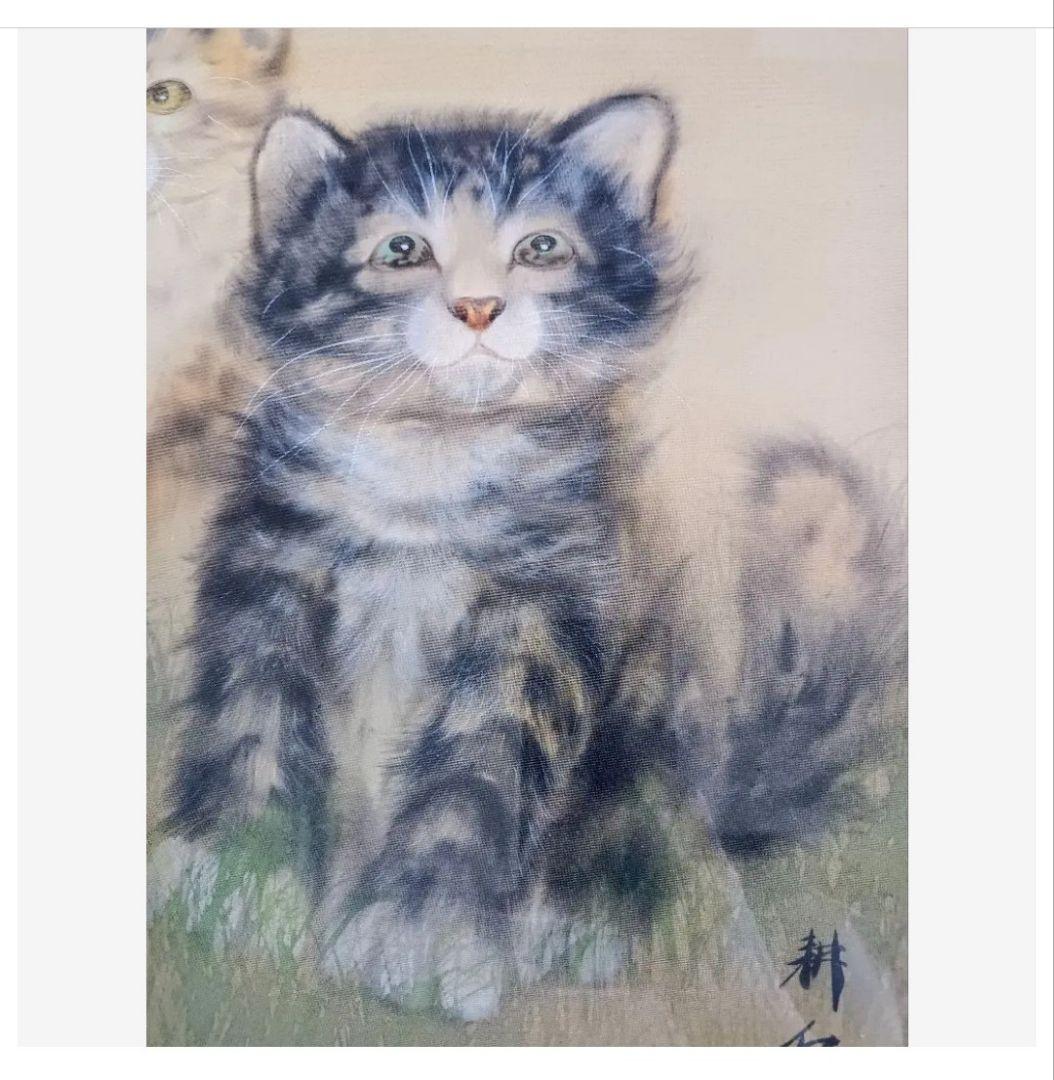 金運開運厄除け◎ 幸運を招く3匹の招き三毛猫 絵画 掛け軸 インテリア レア♪