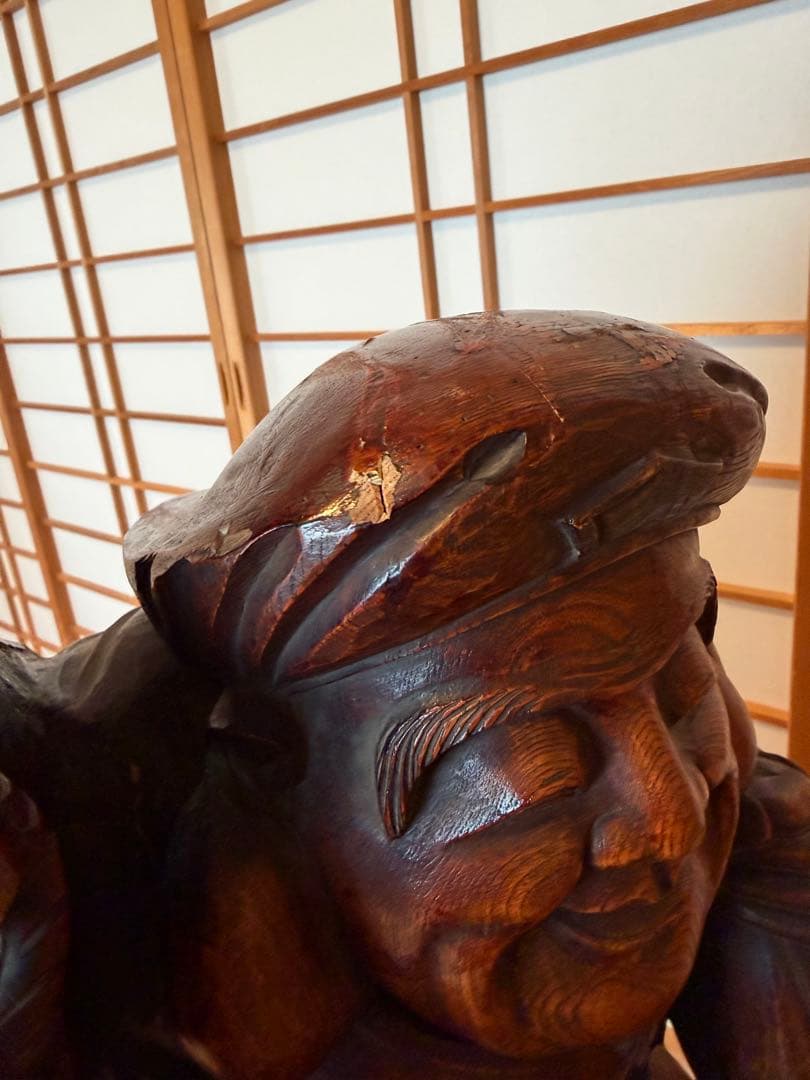大型 木彫 大黒天像 信光銘 高さ約72cm 七福神 商売繁盛 縁起物