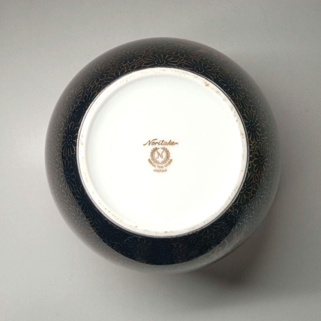 希少 Noritakeノリタケ 黒釉金彩菊花瓶 フラワーベース 1950s