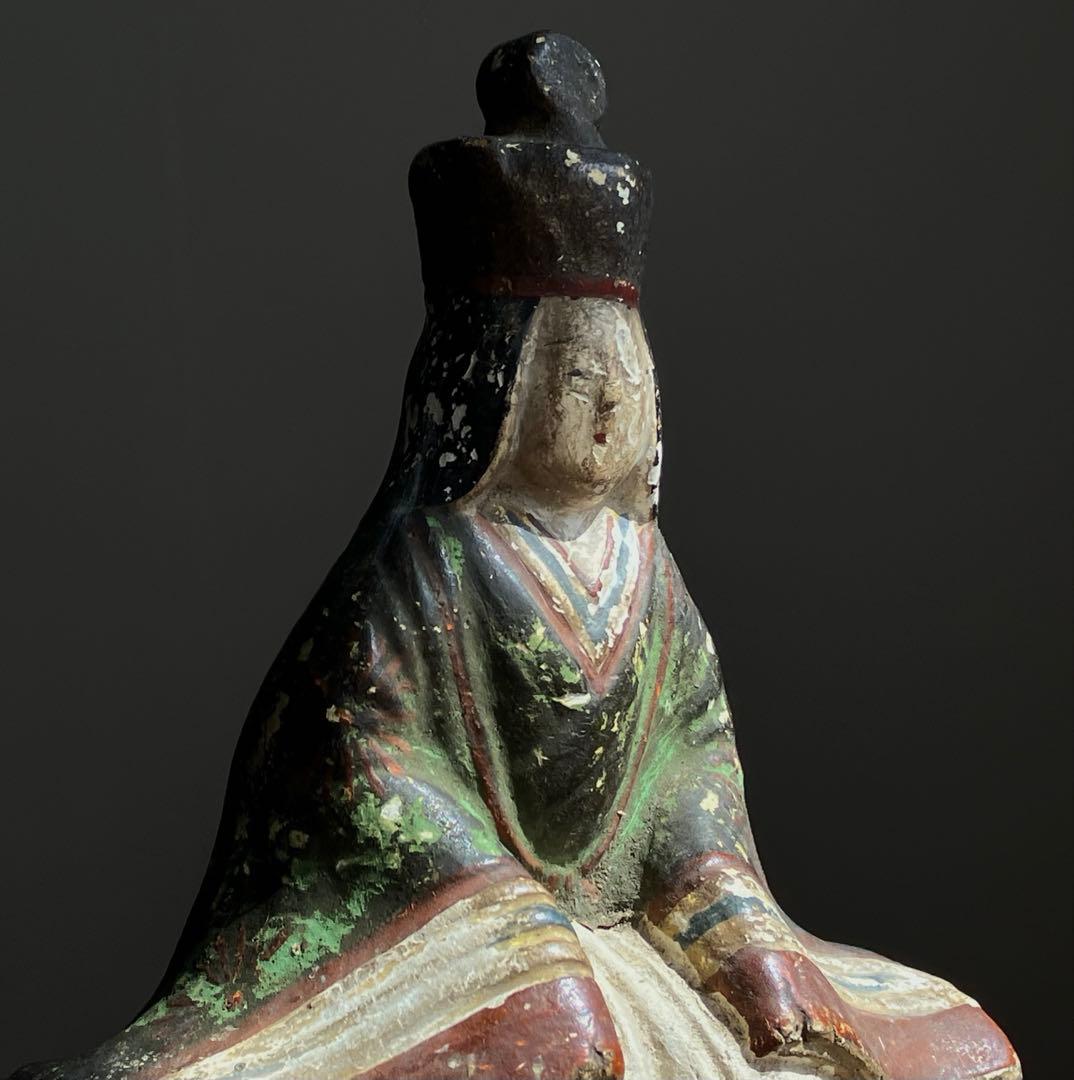 【祥に凪ぐ 古い姫 彩色土人形 約13㎝ 江戸後期〜明治頃】雛人形郷土玩具古民芸