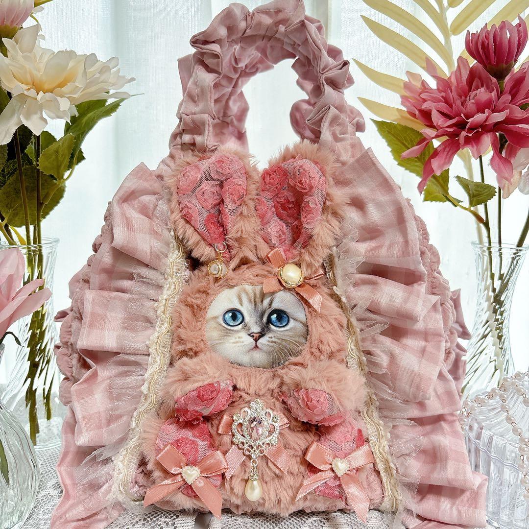 ゆ*ら様 うさ耳　ねこ　ピンクフリルバック　底板付き　コヤンイサムチョン風