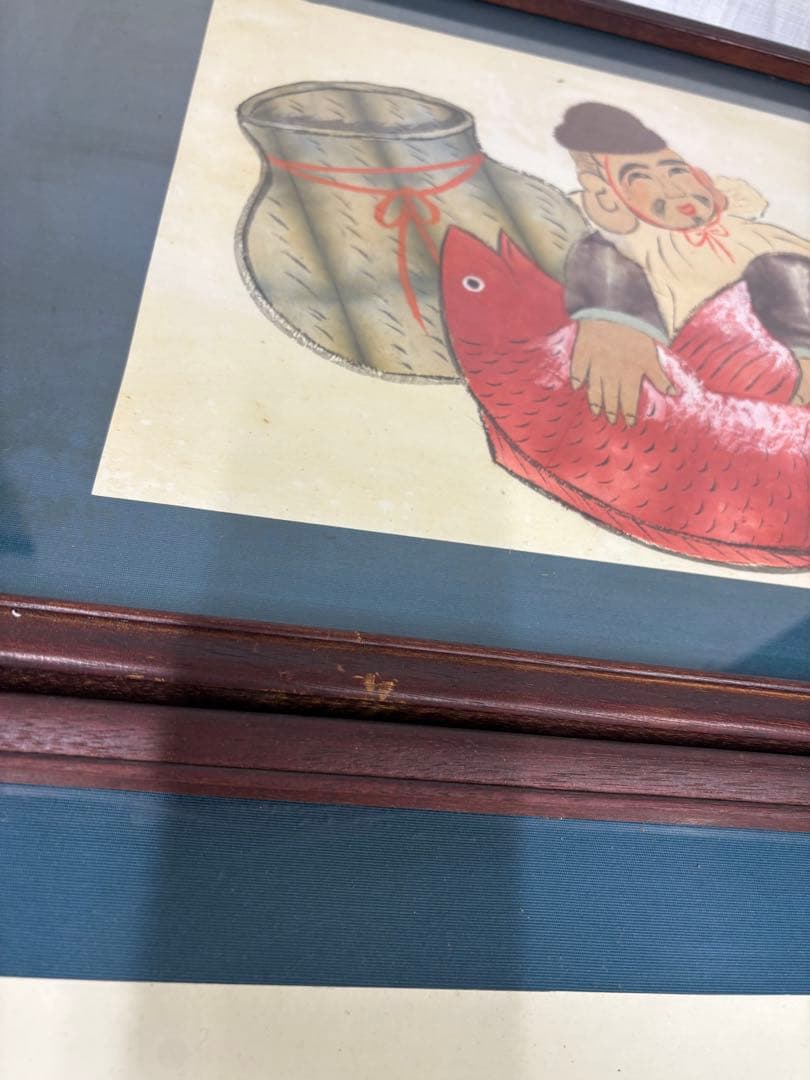 額 絵画 中国美術 骨董 花 鳥 七福神