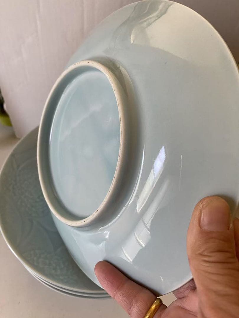 【有田焼】青白磁大皿盛り皿紫陽花 和食器 5點セット　時代物