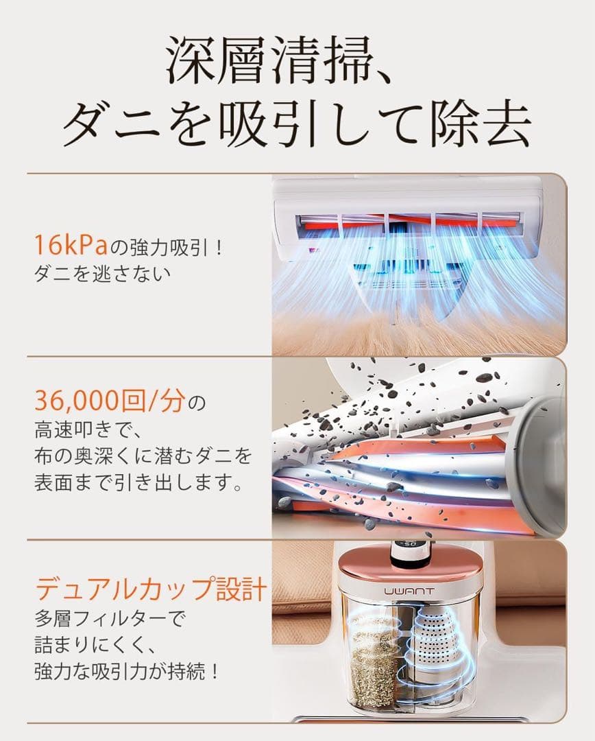 布団クリーナー 強力吸引 超高速拍打 UV除菌 ダニ駆除 ハウスダスト ソファ