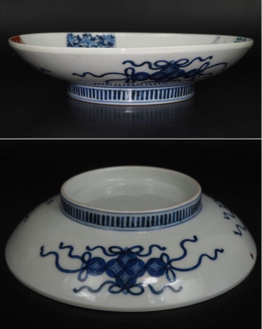 送料無料　江戸時代　色鍋島 色絵皿　櫛高台 径21.2cm