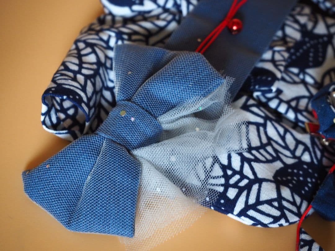 ブライスサイズ　本染め浴衣とつまみ細工の髪飾り付き
