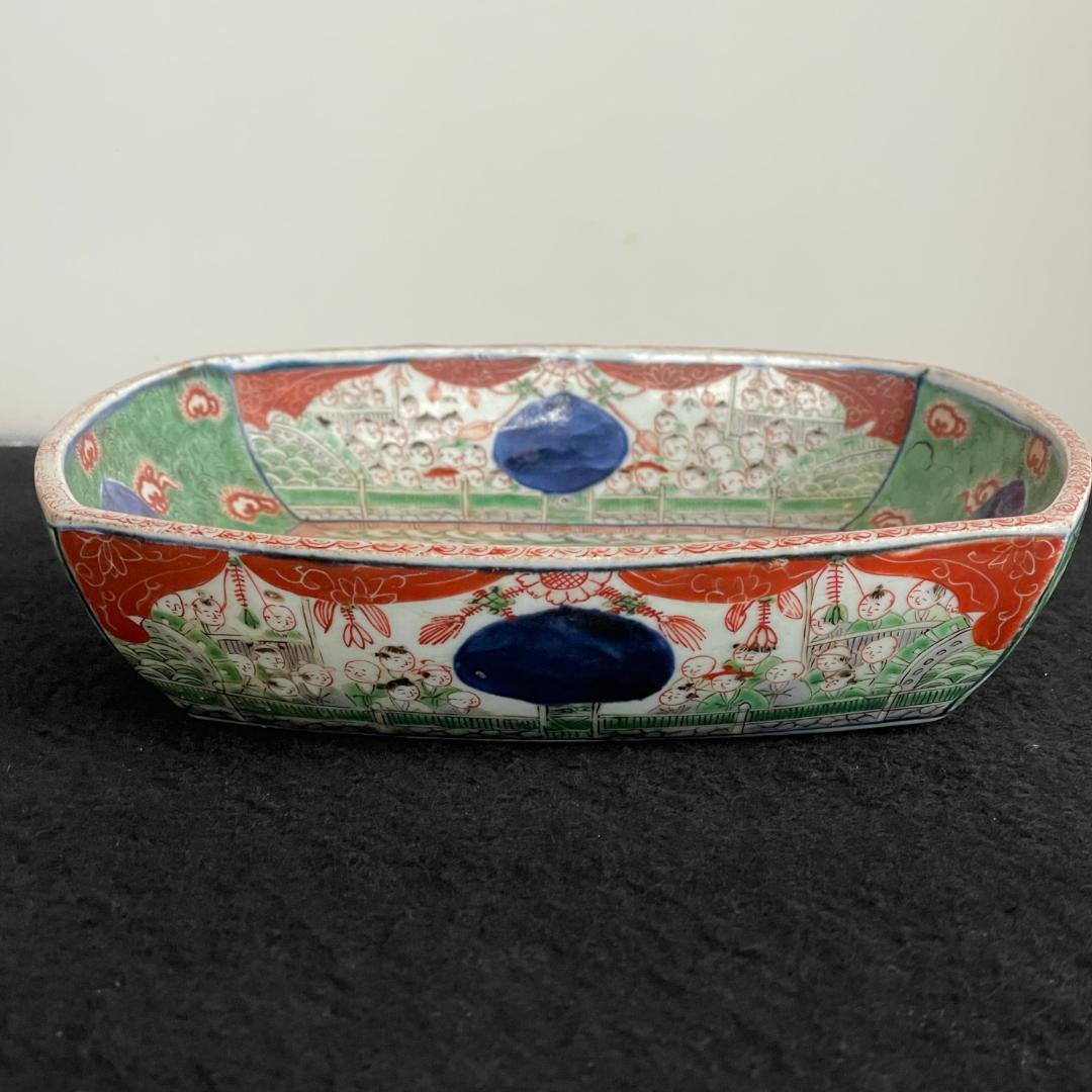 極上 明治 大聖寺伊万里 金襴手 四方鉢 鳳凰唐人図 富貴長春銘 完品 盛鉢