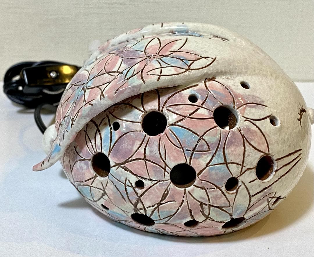 作家作品 アート 陶器 花柄 ウサギ 兎 うさぎ ランプ インテリア 新品