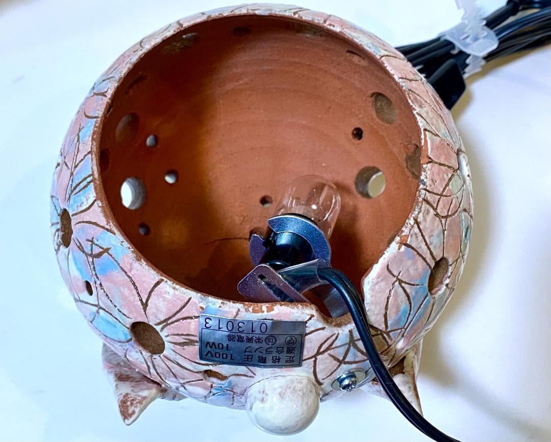 作家作品 アート 陶器 花柄 ウサギ 兎 うさぎ ランプ インテリア 新品