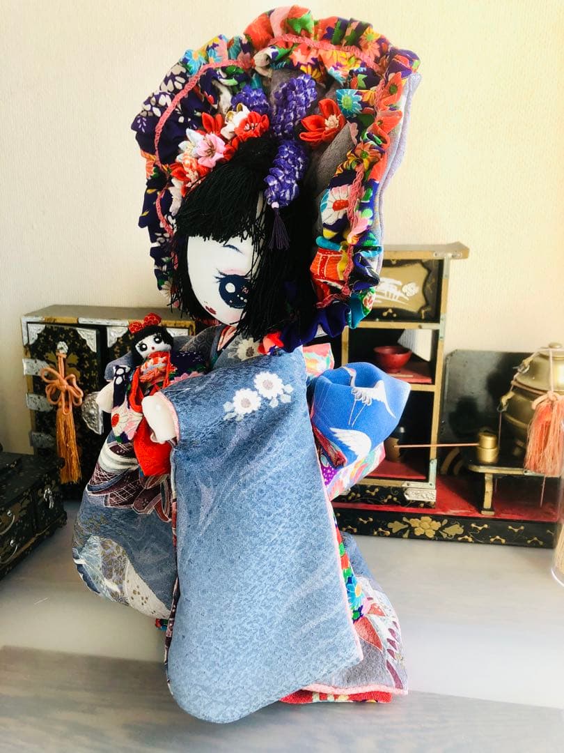 ＊着物 文化人形 お人形 布人形 約30cm &7cmお引きずり着物 古布＊