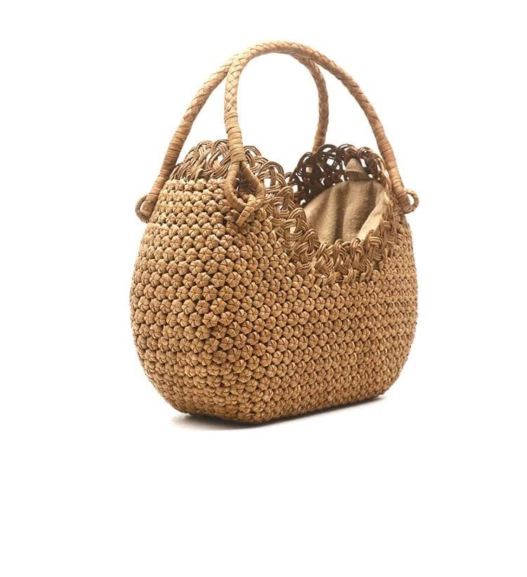 ✨希少美品✨ 山葡萄 かごバッグ 六角花結び編み 変則二重編み 手提げ 内布付き