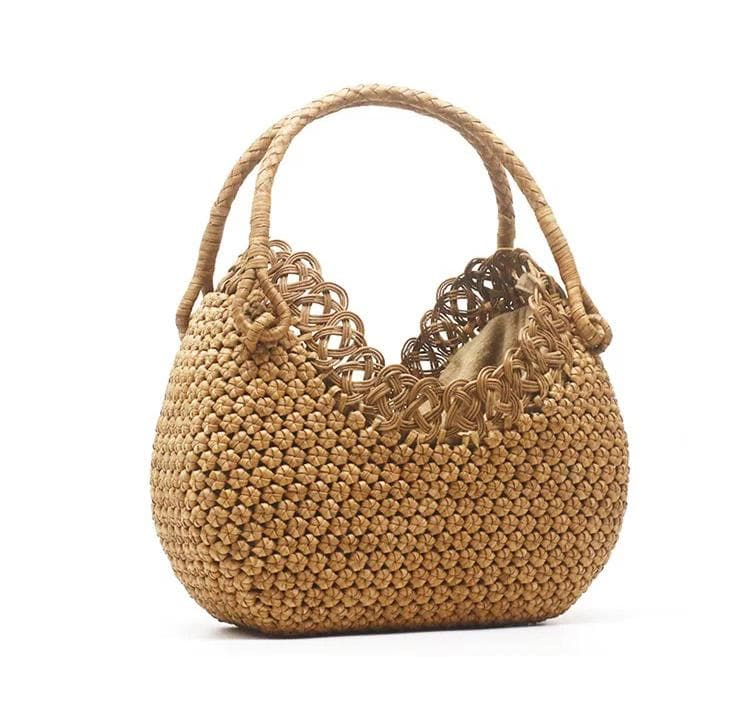 ✨希少美品✨ 山葡萄 かごバッグ 六角花結び編み 変則二重編み 手提げ 内布付き