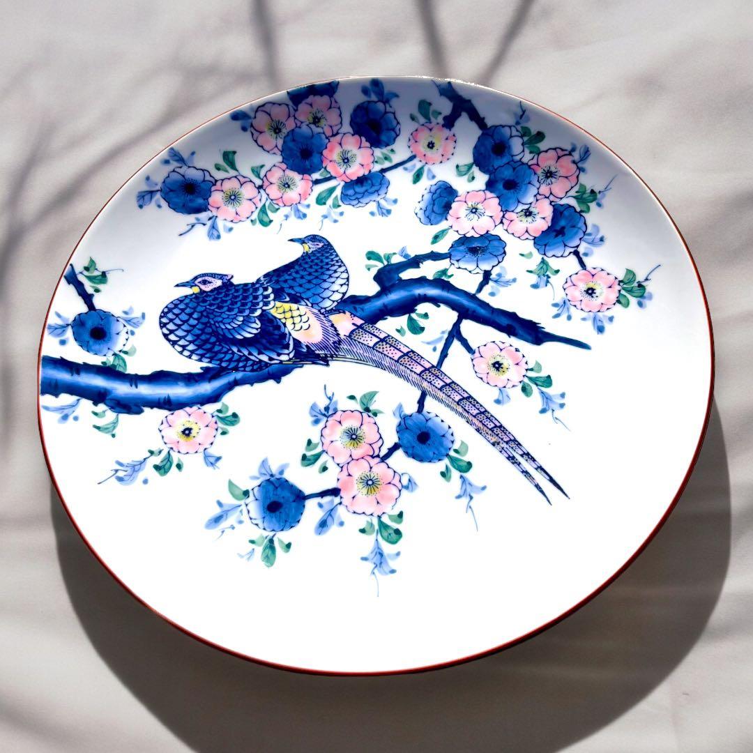 有田焼　伊万里　峯山作　桜花雑子文大皿　色絵　手書き　肥前燒 桐箱付き　古美術