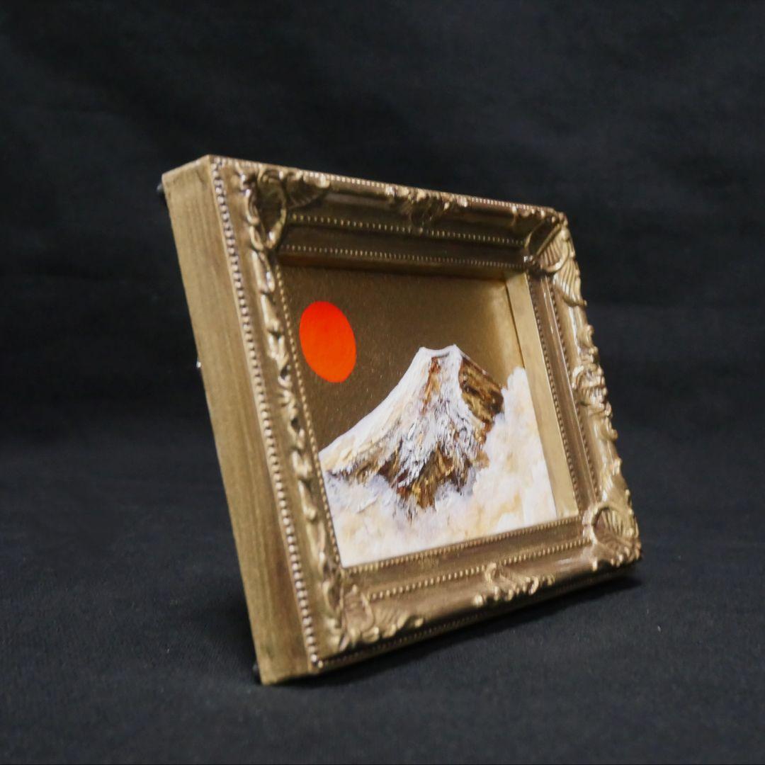 油絵 ミニ絵画【黄金富士】額縁・ラッピング付 開運 富士山 原画 風水