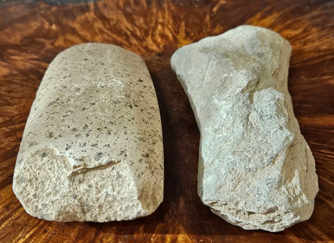 縄文時代　岩手県出土　磨製石斧　打製石器 2点　出土品　石器　残欠　古代石道具