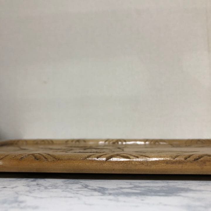 木彫り　トレイ　花柄　彫刻　ハナミズキ