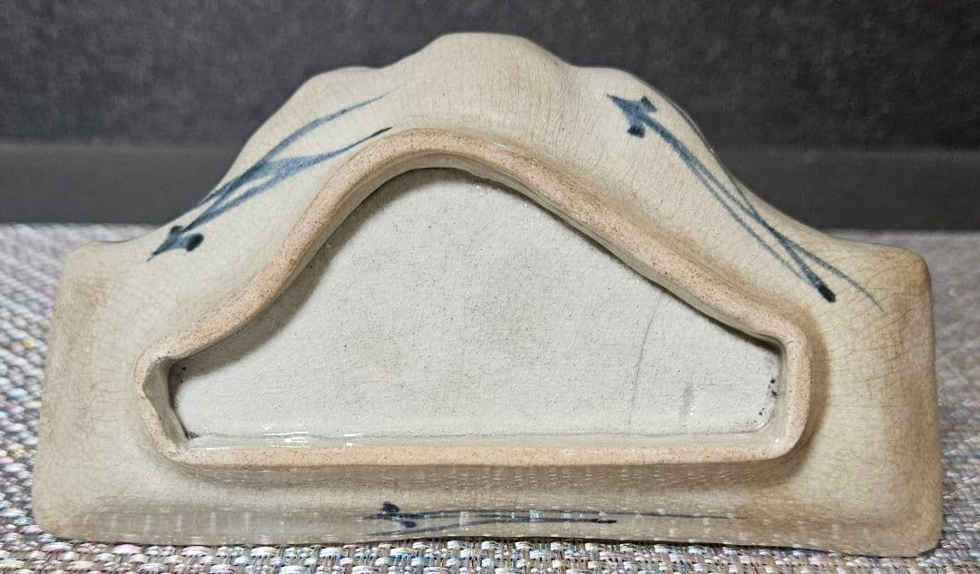 【本物保証❗️】江戸時代前期　藍九谷　富士山形　こんにゃく印判　松の図　変形皿