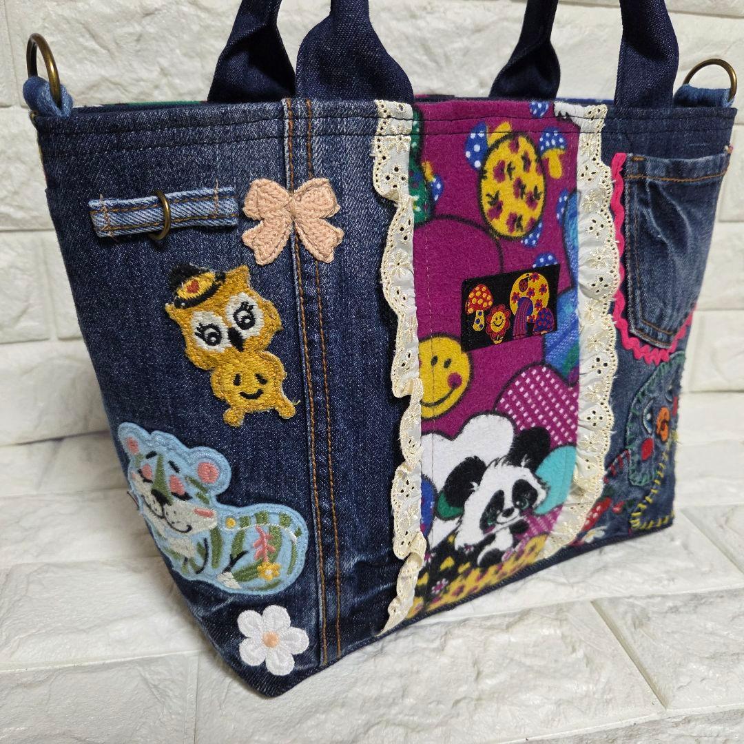 940 デニム＊リメイク＊刺繍＊バッグ＊トートバッグ