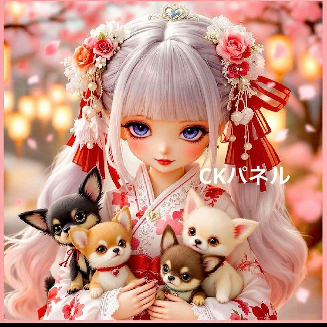激レア着物を着た女の子とチワワパネル生地　ハンドメイド