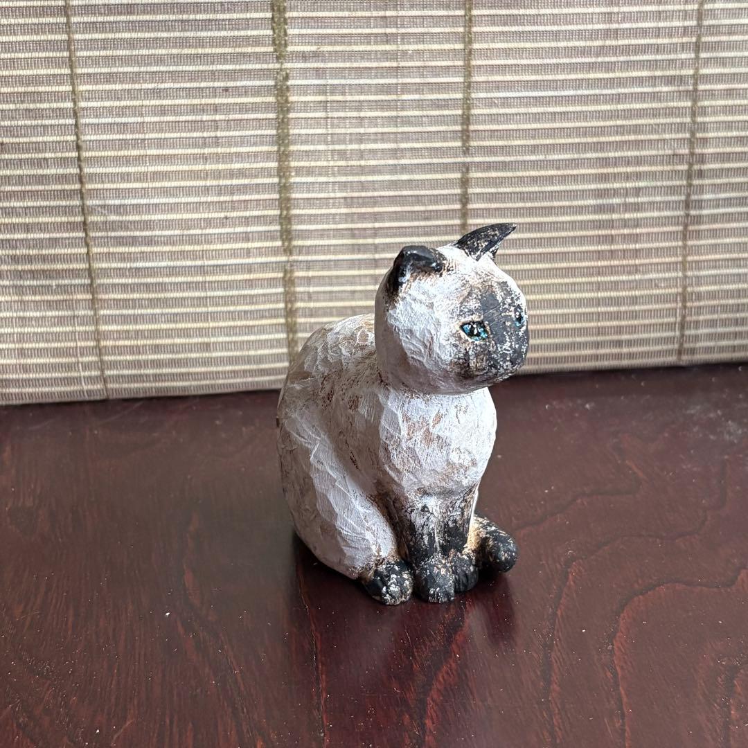 木彫　シャム猫（名刺立て付き）