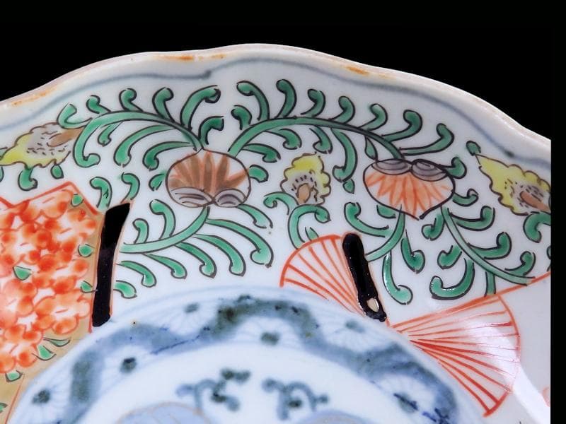 古伊万里 金襴手　桜花紋に菊の図　膾皿　２客　D121AS-DCs