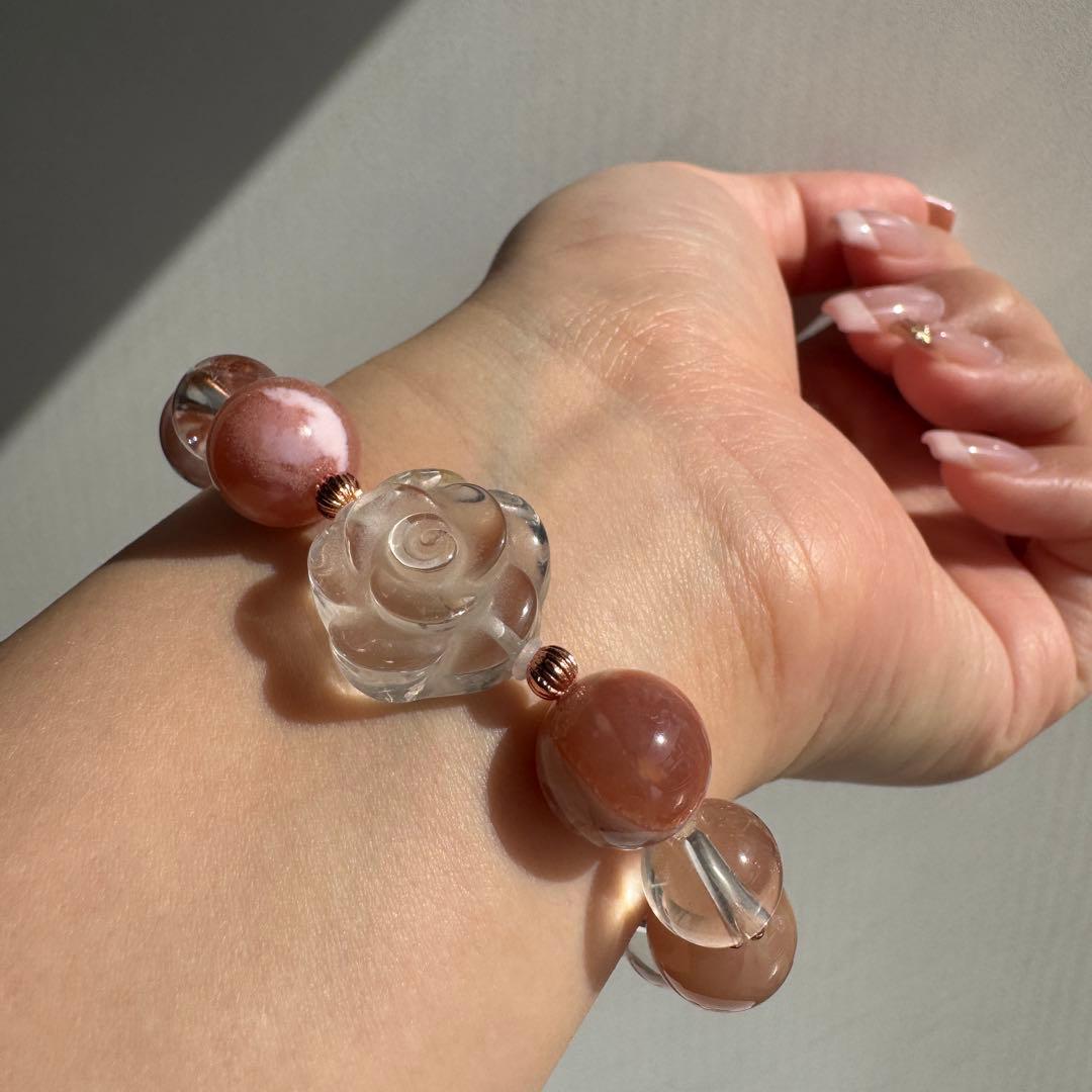 一点物　天然石　ハンドメイドブレス　桜瑪瑙　水晶