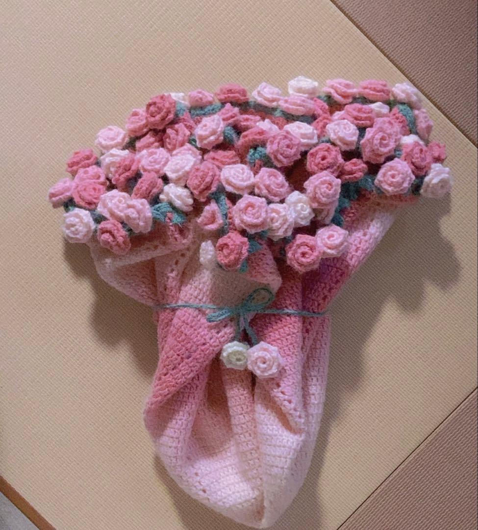 バラの花束ブランケット直径123cm，69本の大きな花ストール