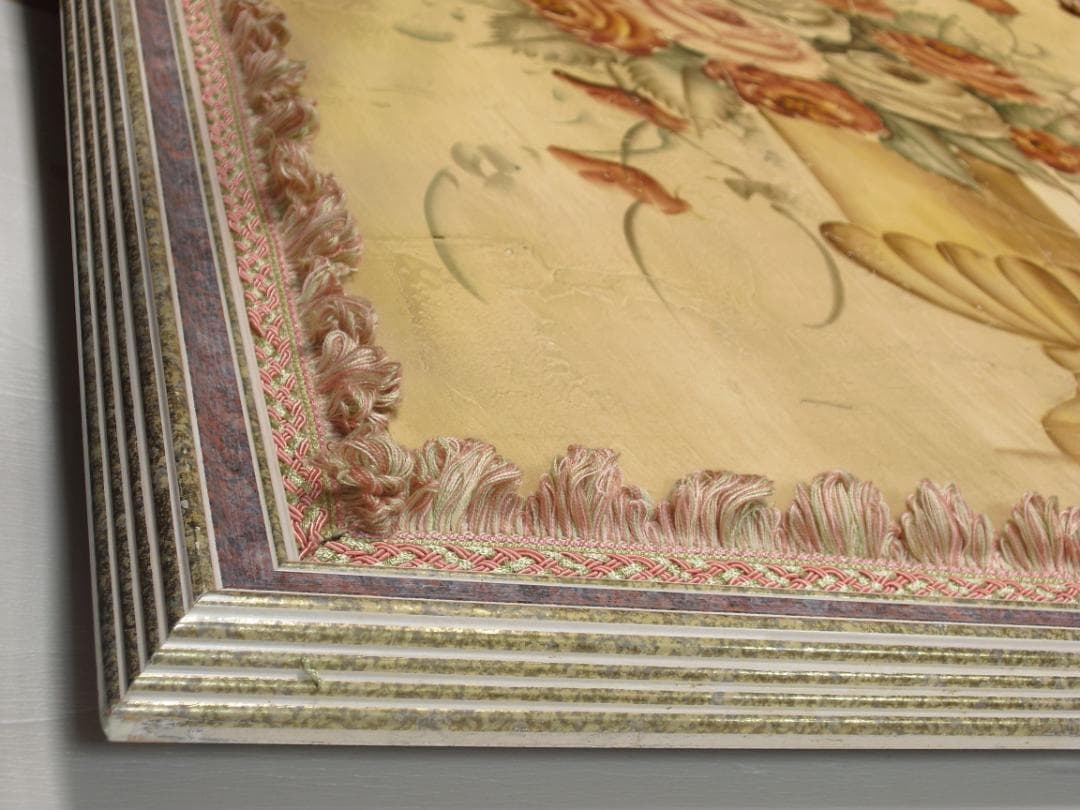 クラシック額装インテリアアート☆薔薇絵画 アートパネル 壁飾り テクスチャー加工
