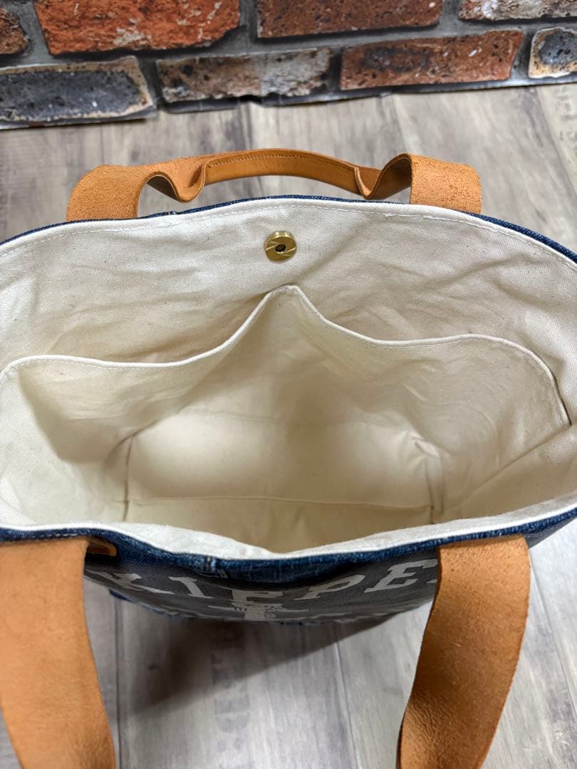 USEDデニムリメイク 本革ハンドル　2wayトートバッグ
