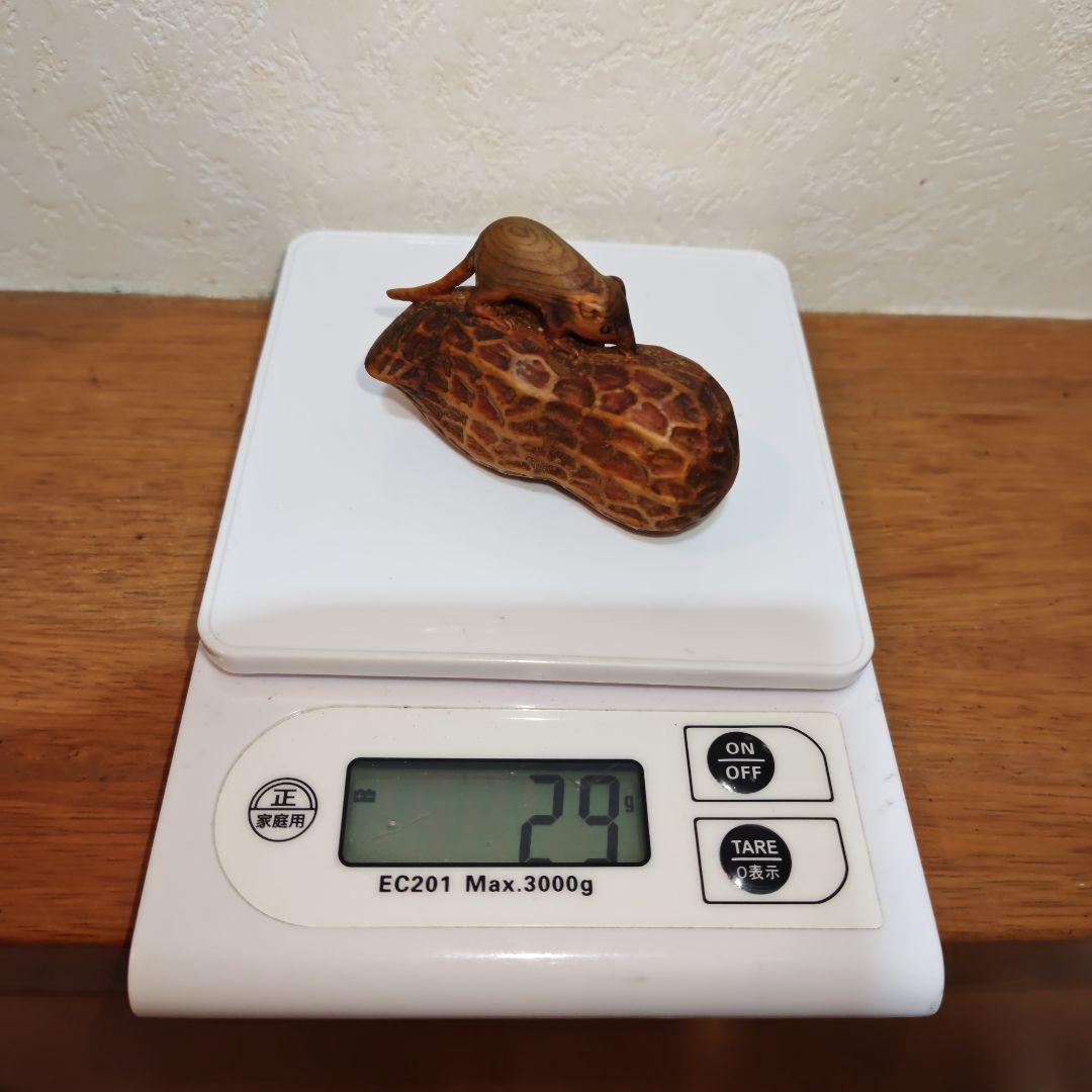 時代提物 木彫根付 大振【落花生に姫鼠】横幅約6.8cm 重さ約29g◇縁起物◇
