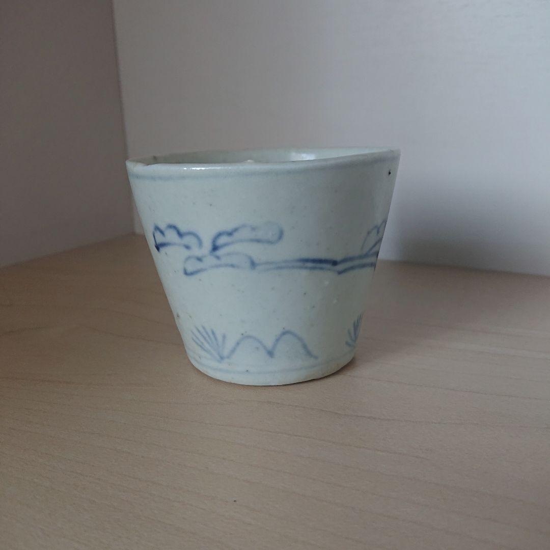 切込焼　大正切込　蕎麦猪口　染付松鶴図