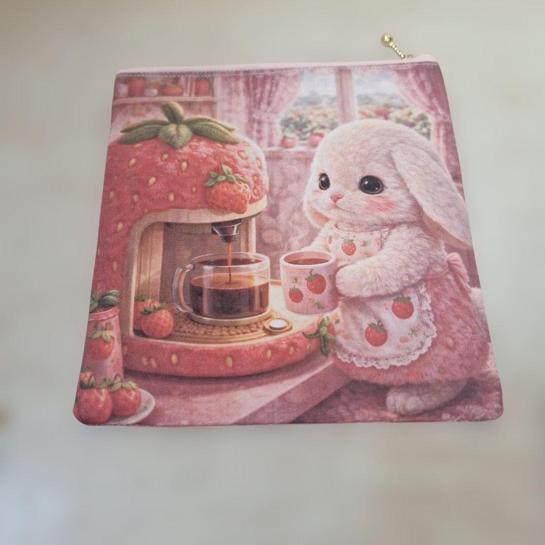 激レアねこパネル生地　ハンドメイド まちなしバッグ　フラットポーチ