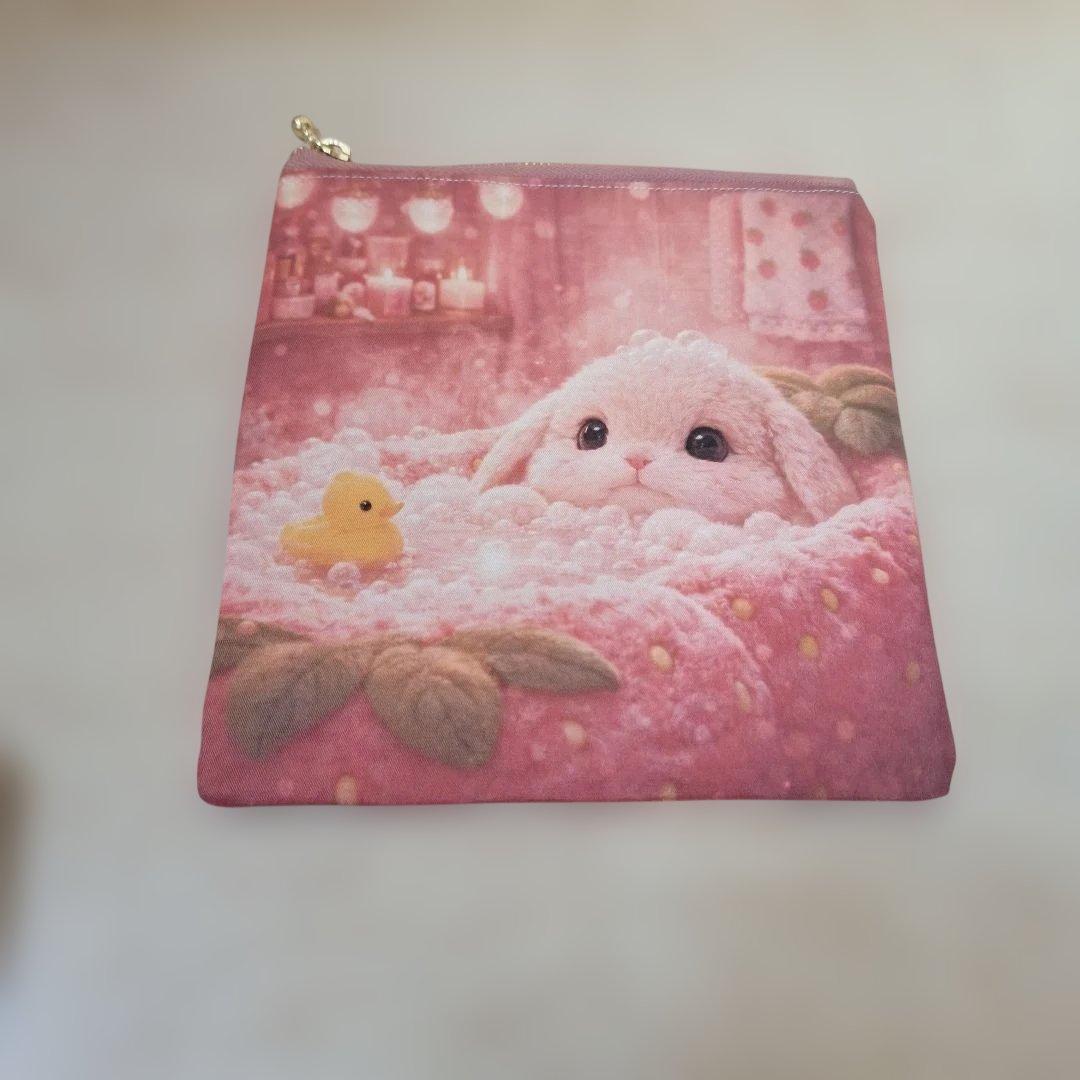 激レアねこパネル生地　ハンドメイド まちなしバッグ　フラットポーチ