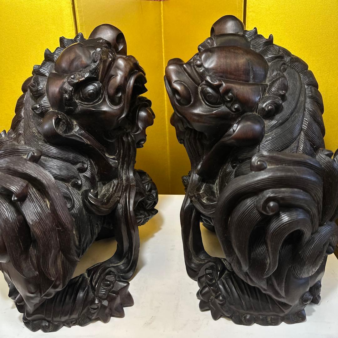 彫刻，清時代，紫檀，木彫，木製獅子像セット