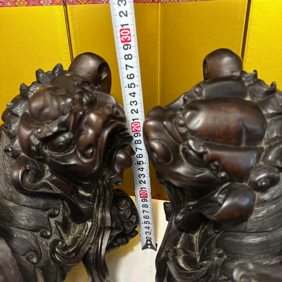 彫刻，清時代，紫檀，木彫，木製獅子像セット