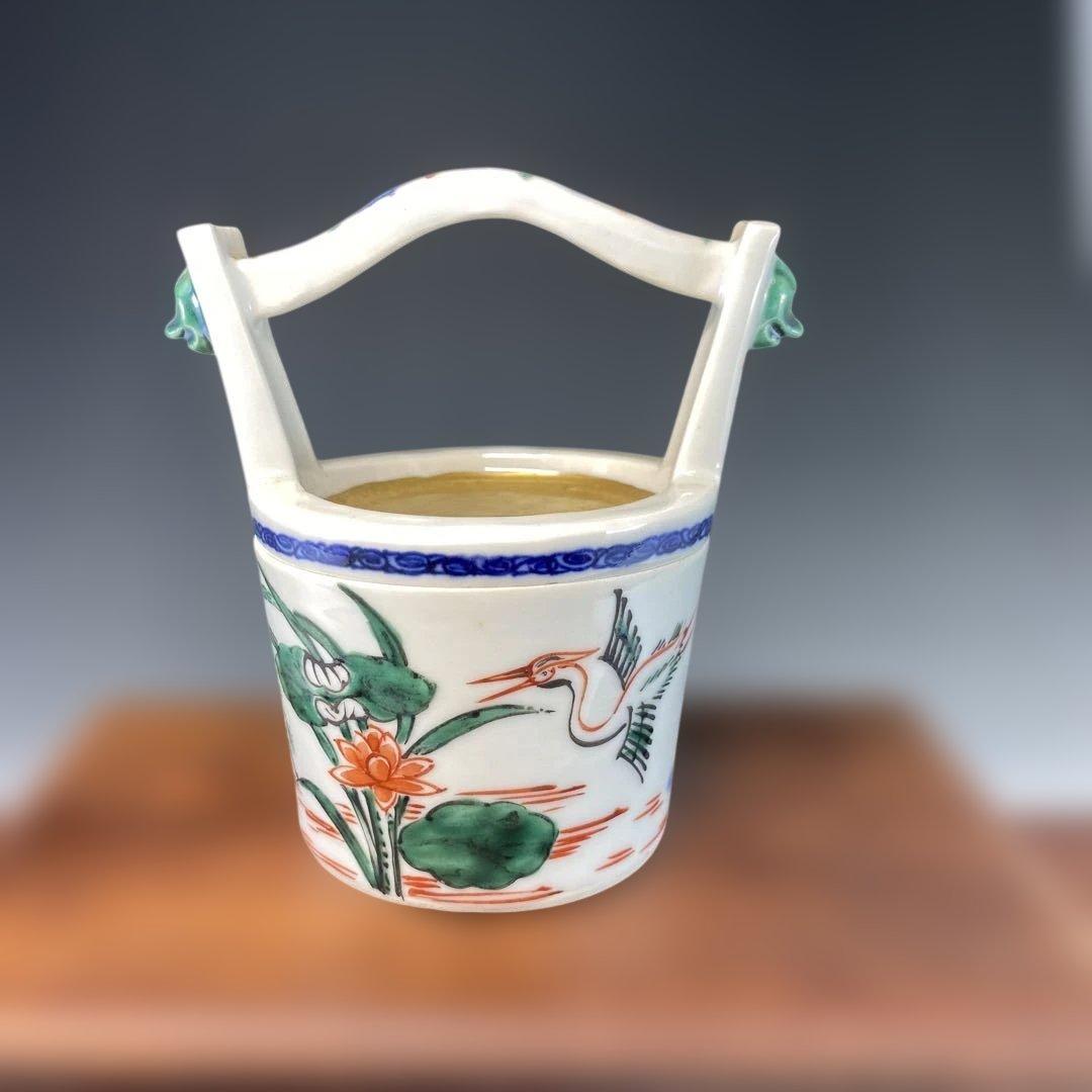 【茶道具】高野昭阿弥造　赤絵手桶茶器（共箱）