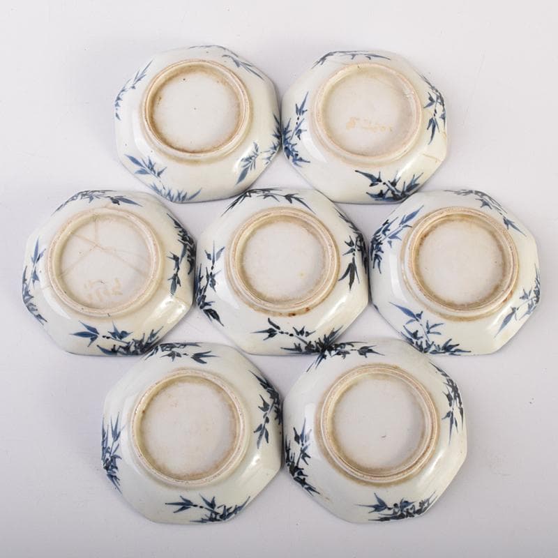 伊万里焼　古伊万里　染付　竹文　八角小皿　七客　時代箱付　C　R7593