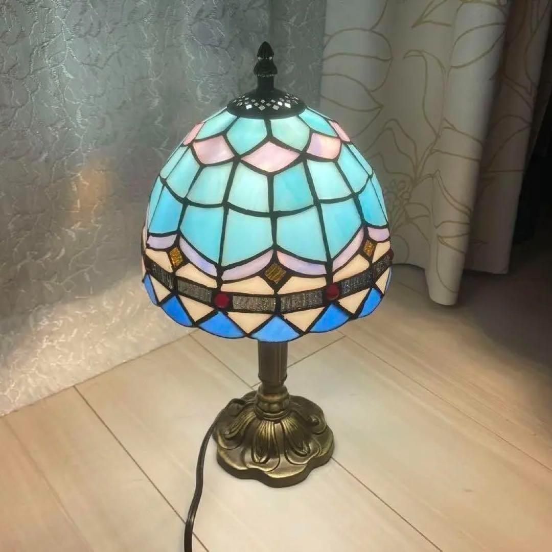 ステンドグラス☆ティファニー調ランプ☆ブルー☆テーブルランプ