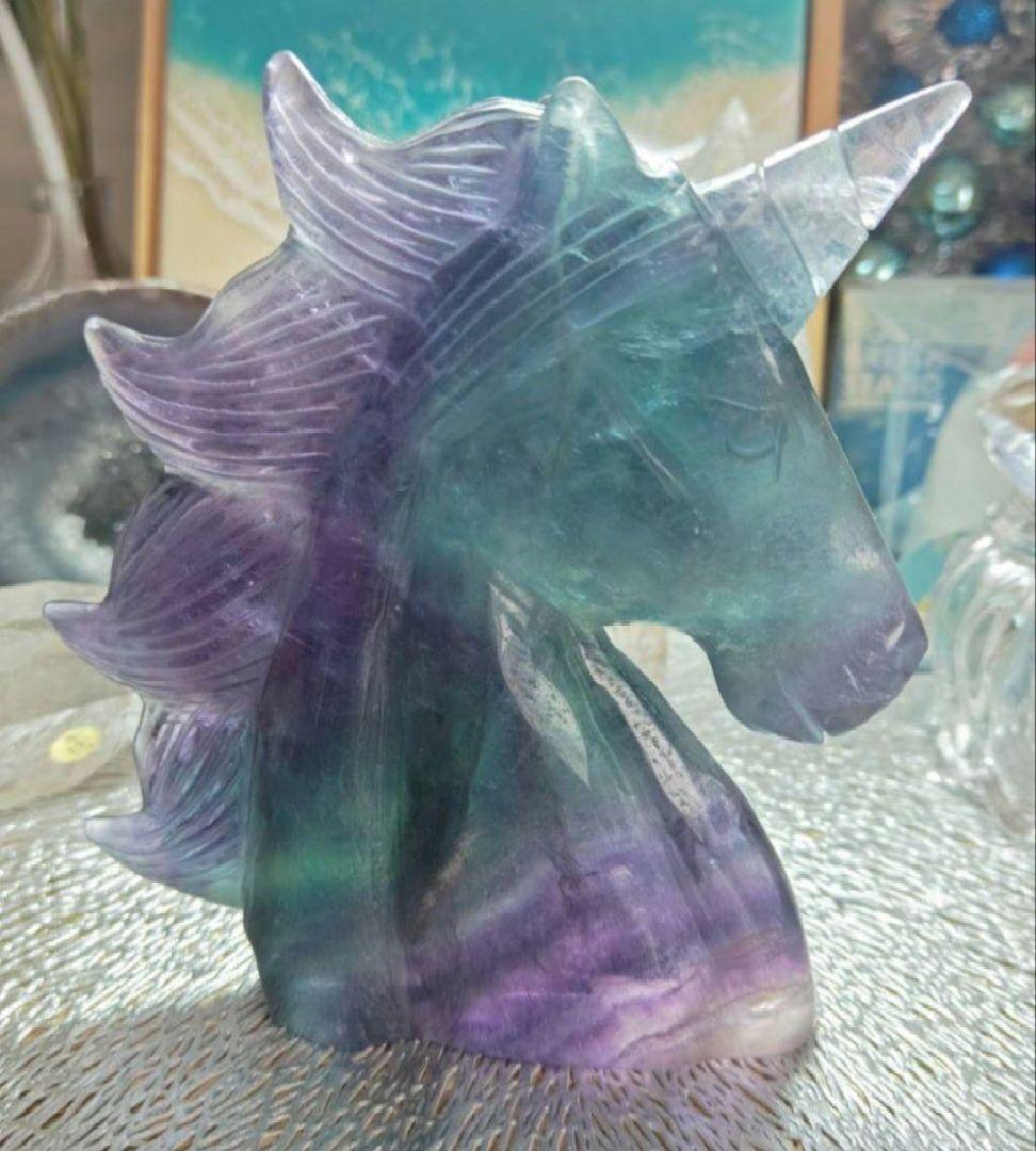 別格品【特別子♡】希少なブルーフローライト ユニコーン 彫刻 置物 大サイズ