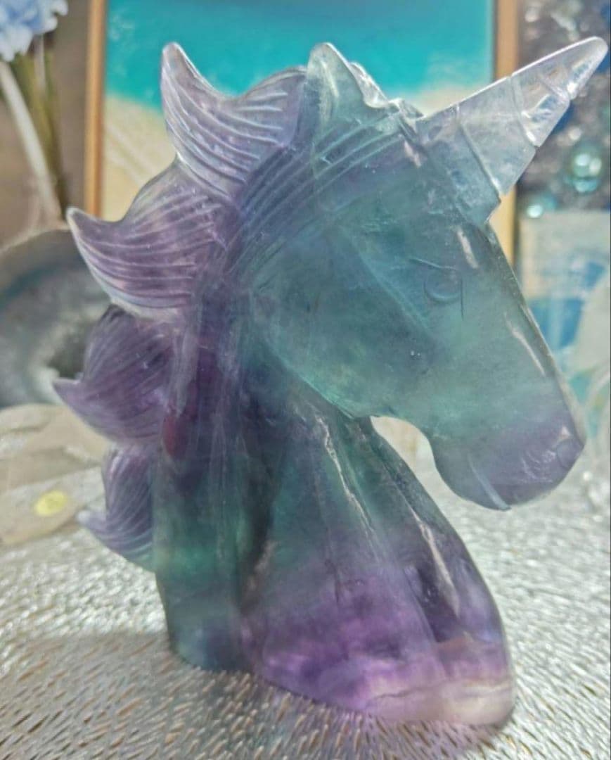 別格品【特別子♡】希少なブルーフローライト ユニコーン 彫刻 置物 大サイズ