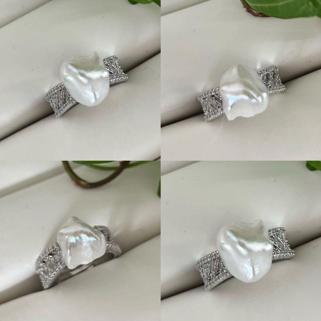 3点まとめ　オイスターパールネックレス　ケシパールフープピアス　ケシパールリング