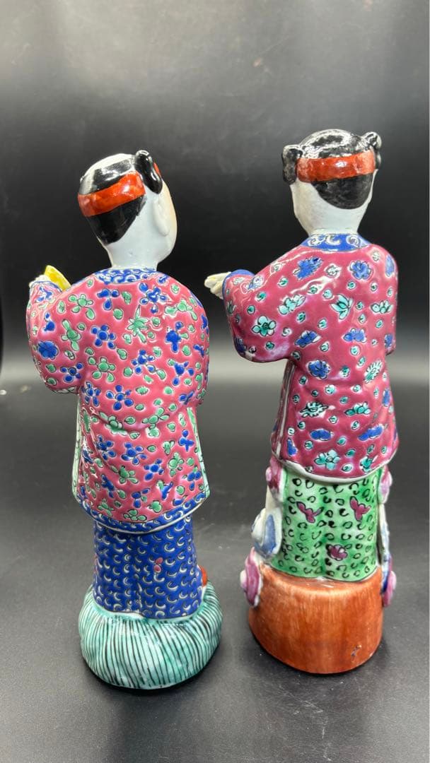中国美術 古玩 色絵陶人形 陶器人形 高さ約25cm 置物 オブジェ 古董品