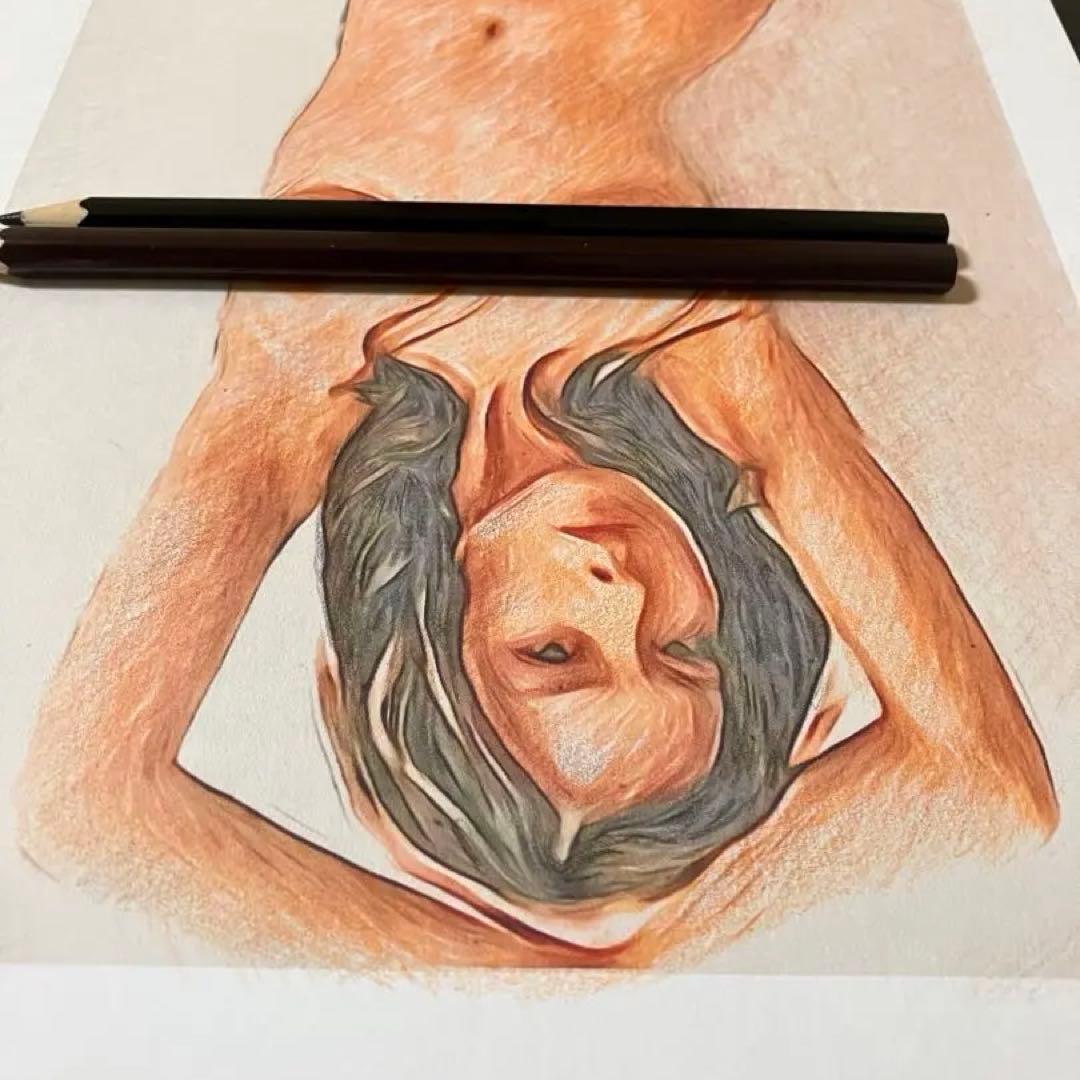 女優画16 額装品　額縁寸法32.7㎝×24.0㎝×1.5㎝　色鉛筆画　定款付