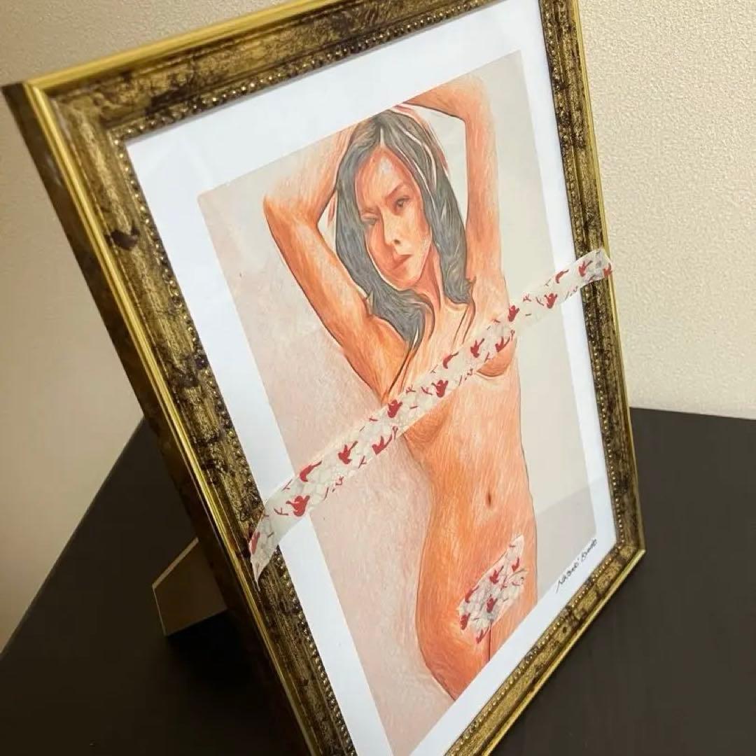 女優画16 額装品　額縁寸法32.7㎝×24.0㎝×1.5㎝　色鉛筆画　定款付