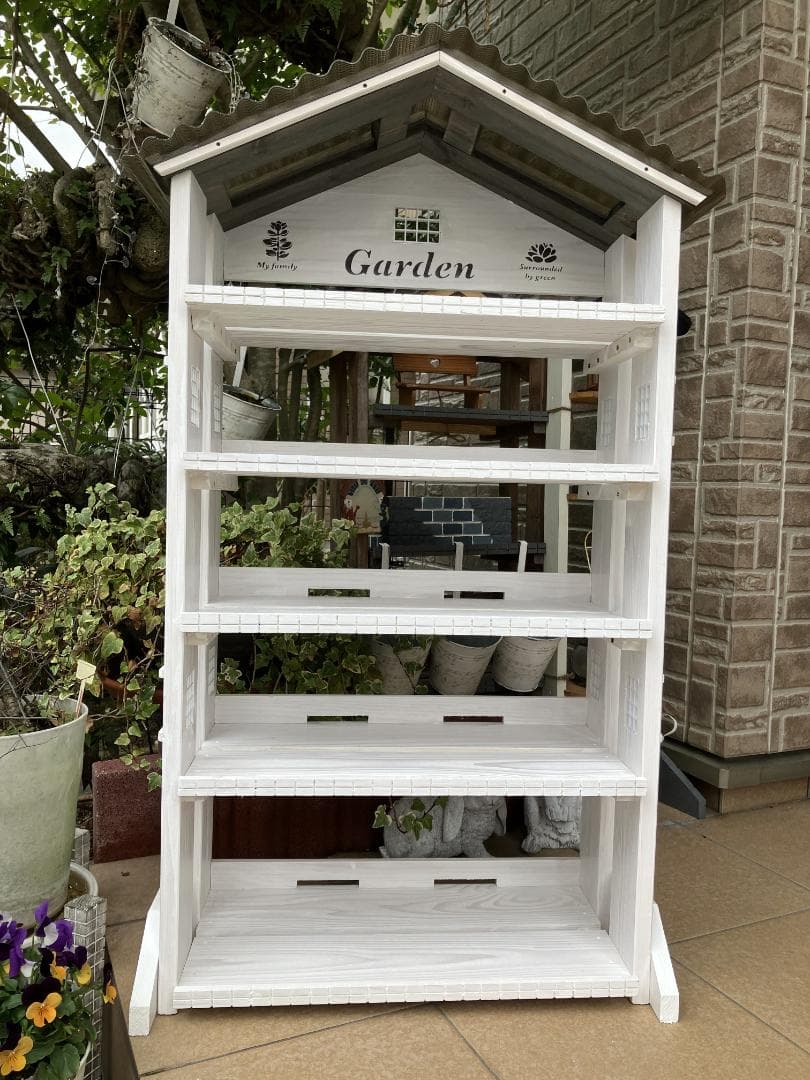No34 シュガーパイン 三角お屋根の棚　garden white 棚5段